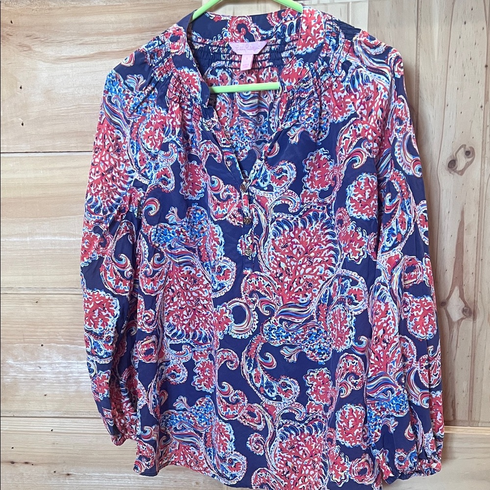 Lilly Pulitzer Blue and Pink Paisley Blouse